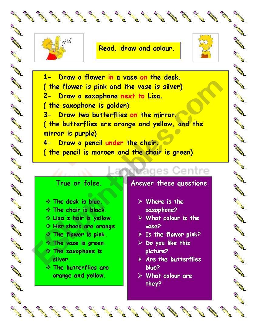 Read, draw and colour. worksheet