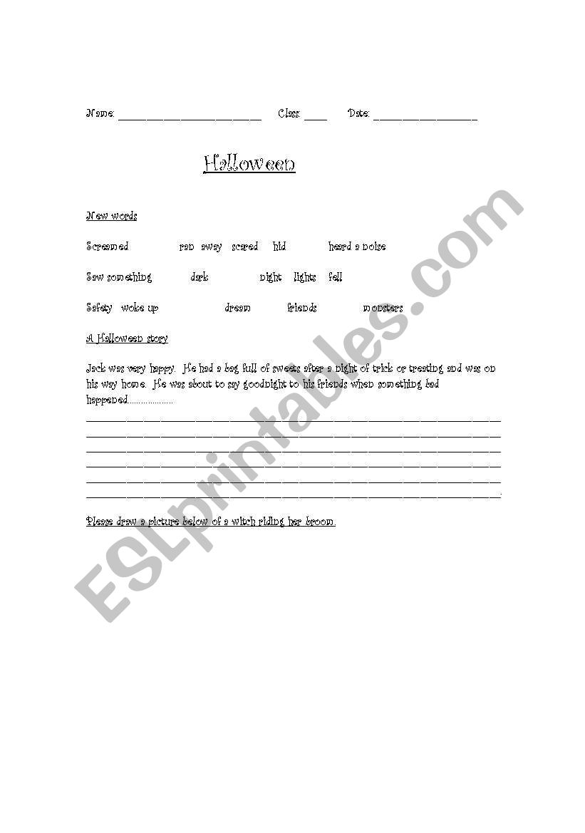 Halloween story worksheet