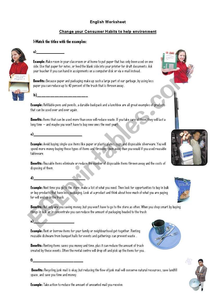 Help the environment worksheet