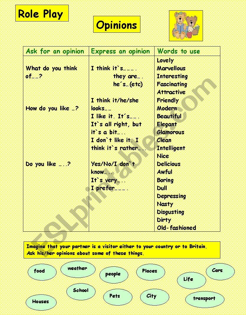 role play - Opinions worksheet