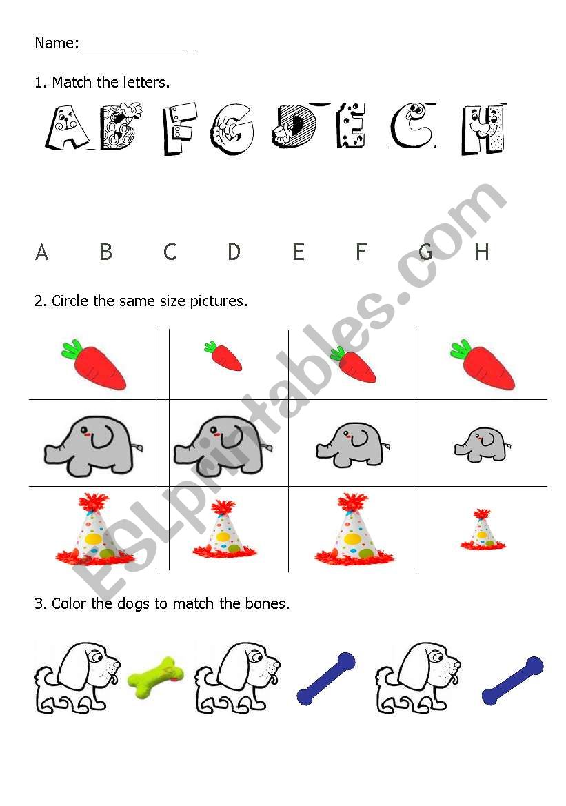 letters&size&color worksheet