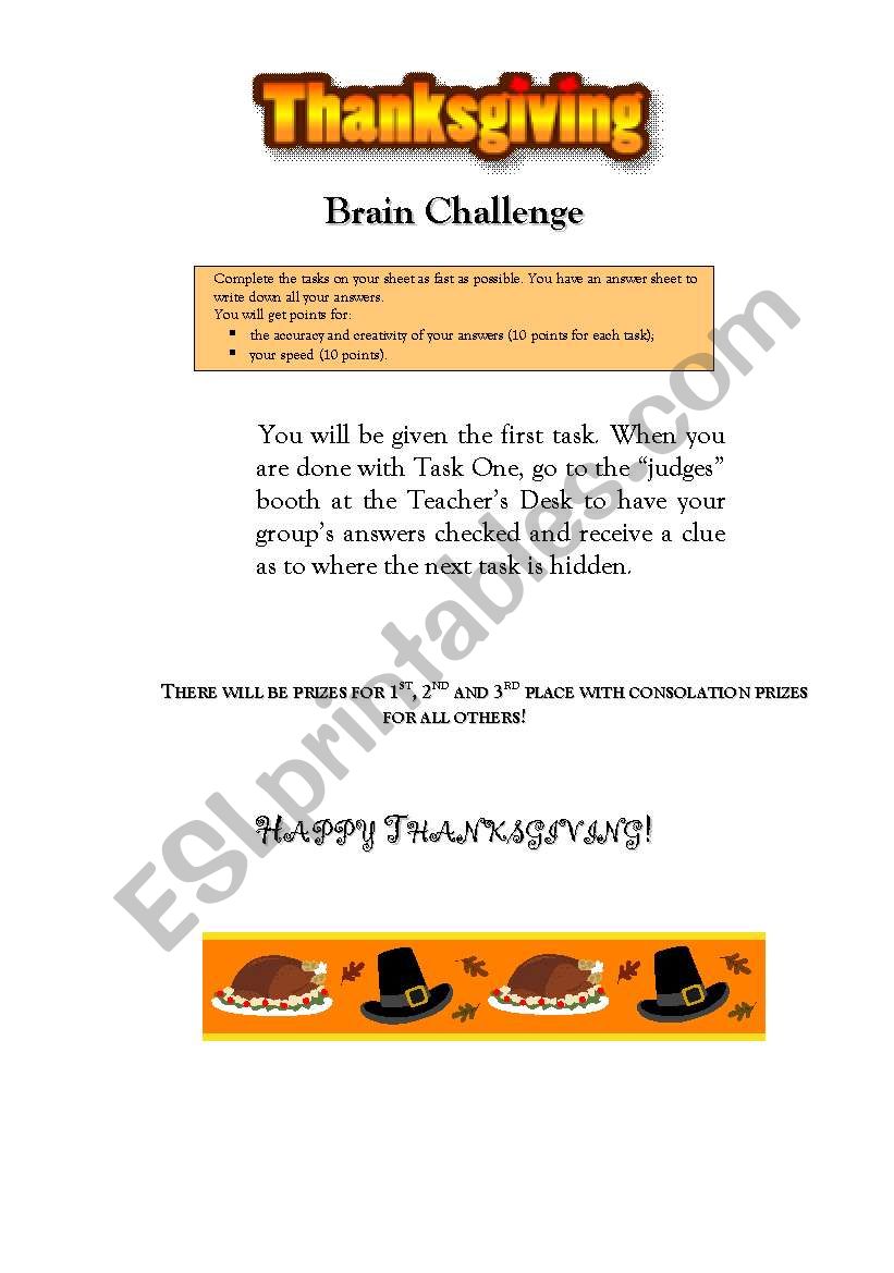Thanksgiving Game and Brain Challenge