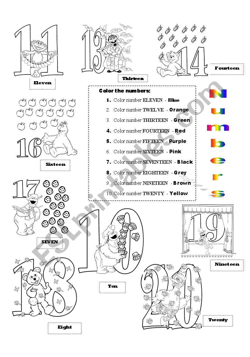 Numbers 11-20 - ESL worksheet by nguyenngocanh