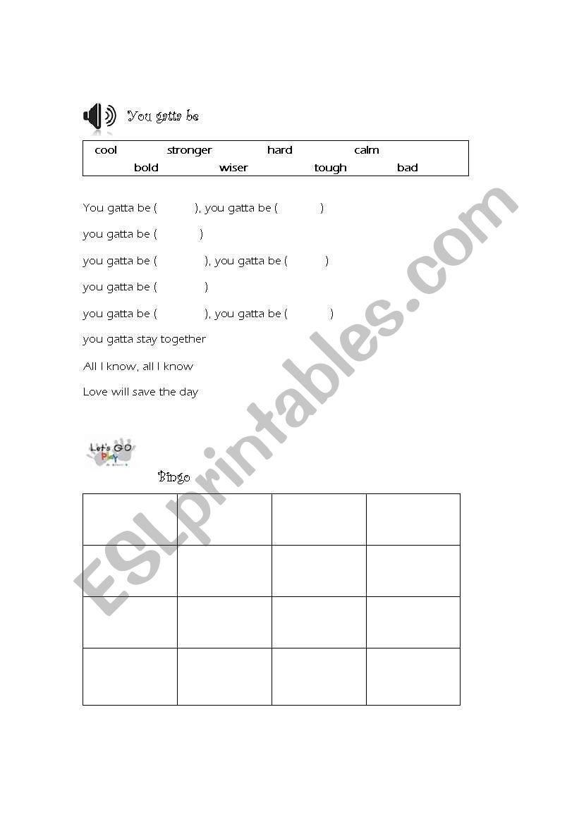 You gatta be - adjective worksheet