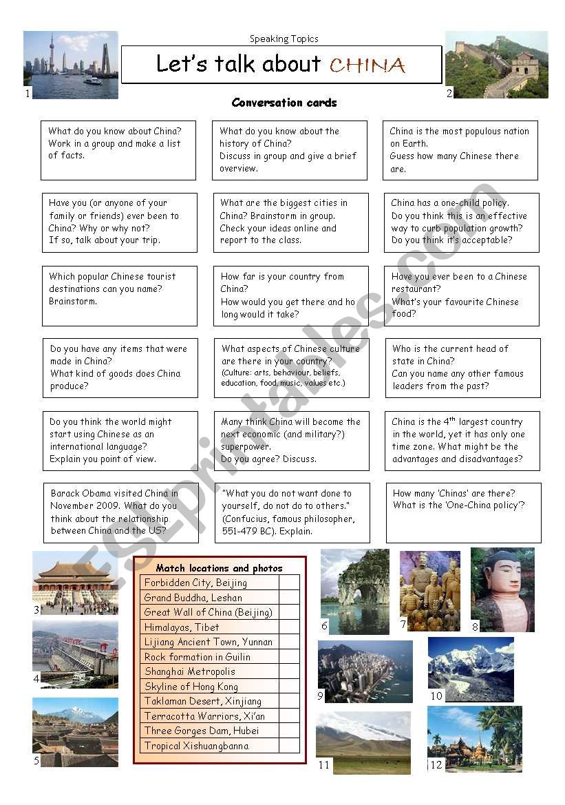 Lets talk about CHINA worksheet