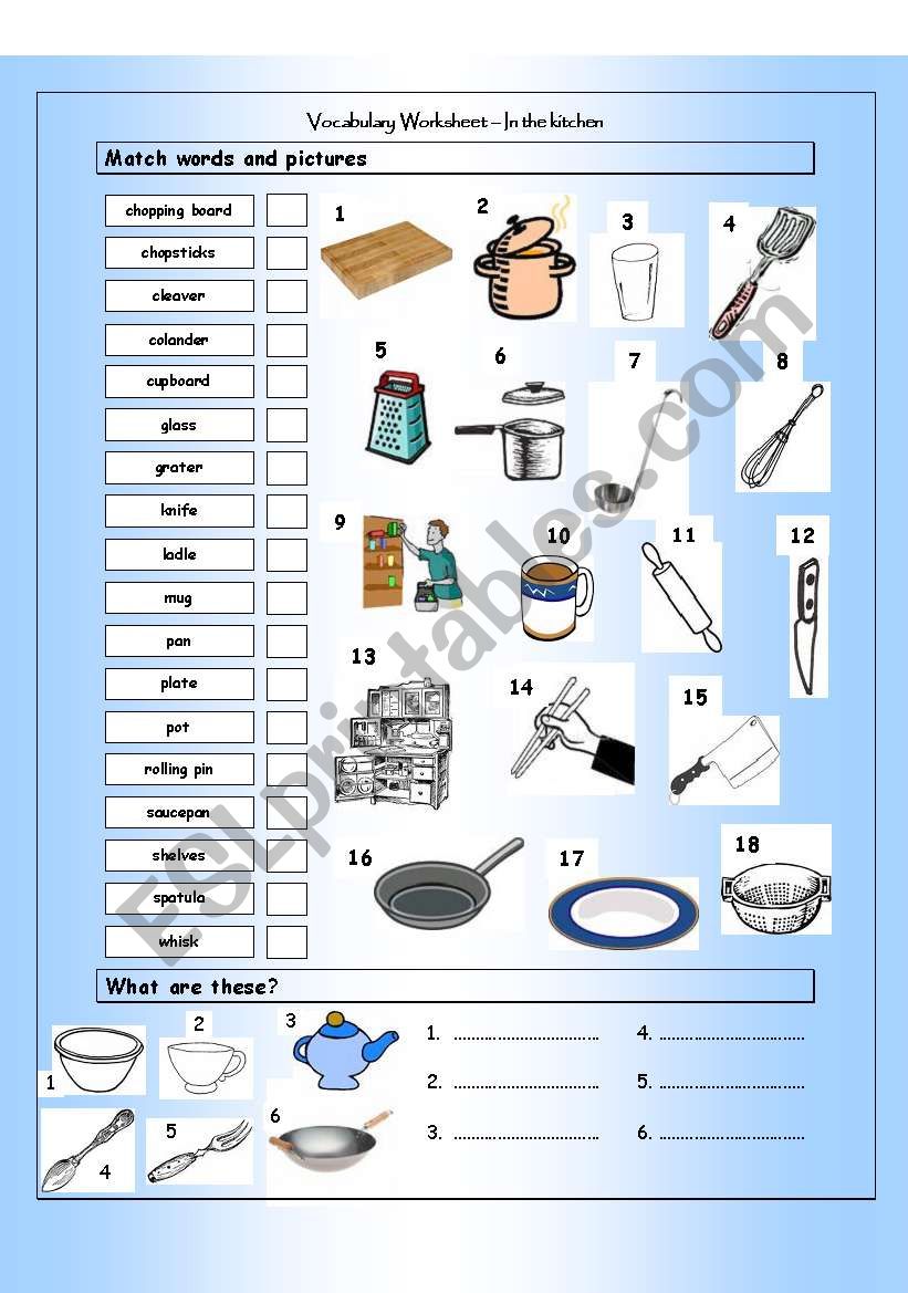 Vocabulary Matching Worksheet - IN THE KITCHEN