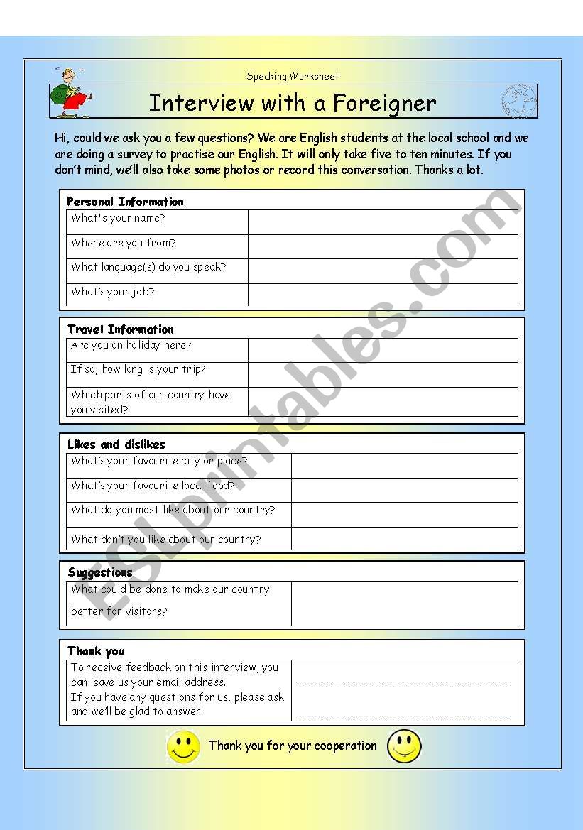 Interview with a Foreigner worksheet