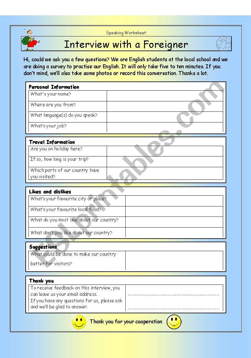 Interview with a Foreigner worksheet