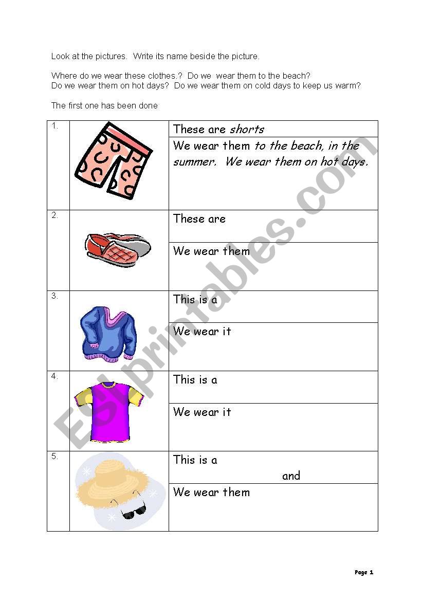 We Wear our CLothes (Page 1) worksheet