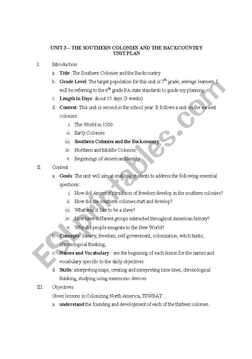 South Lesson Plan worksheet