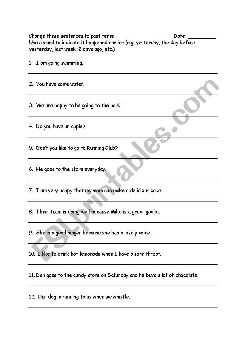 Tense Change Worksheet