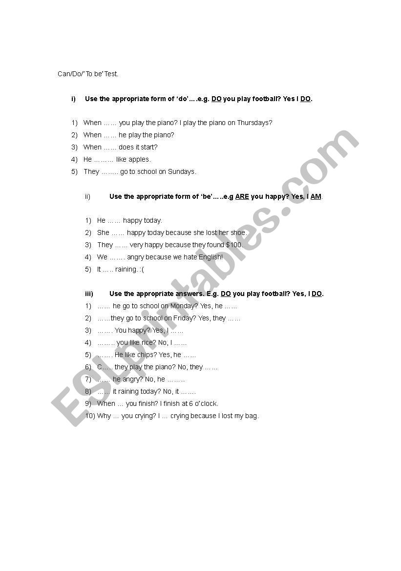 Can, Do, Be worksheet
