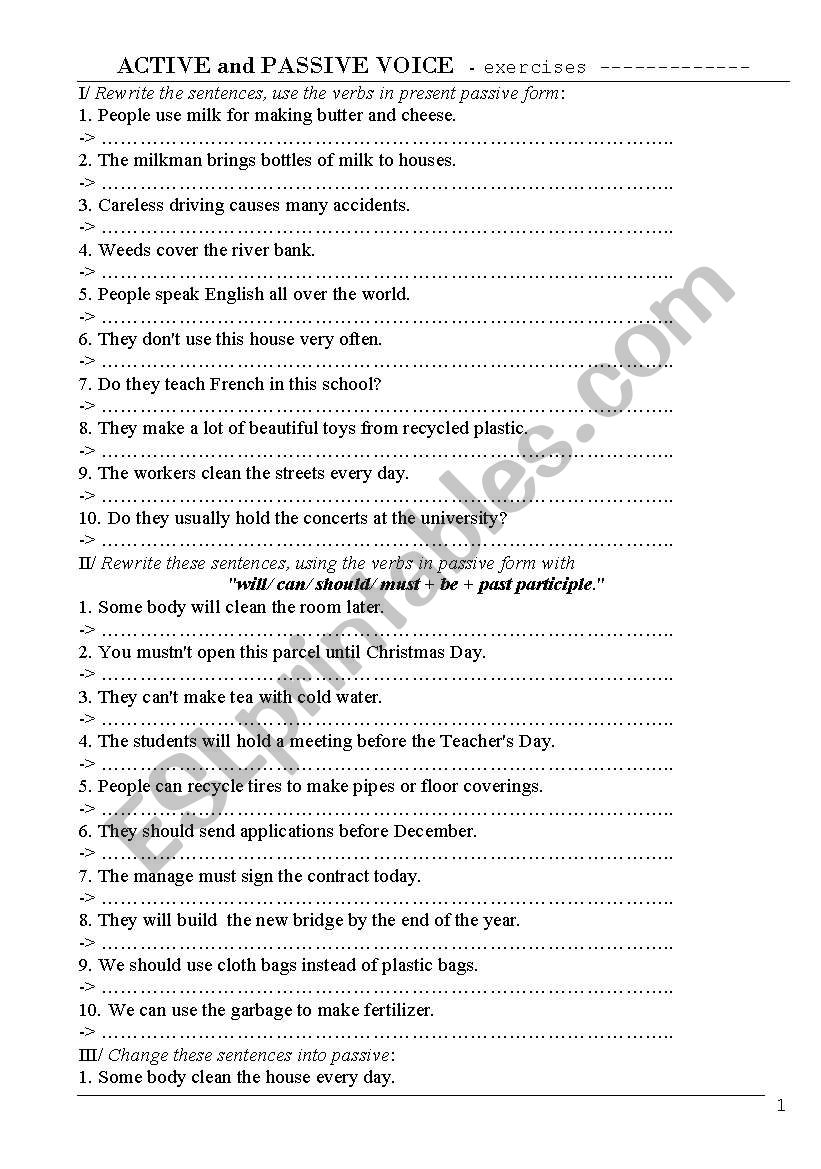 active-passive transformation worksheet