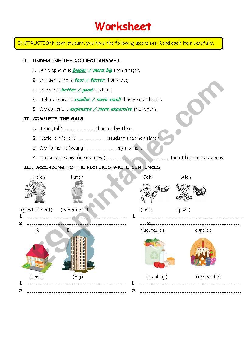 Comparative worksheet