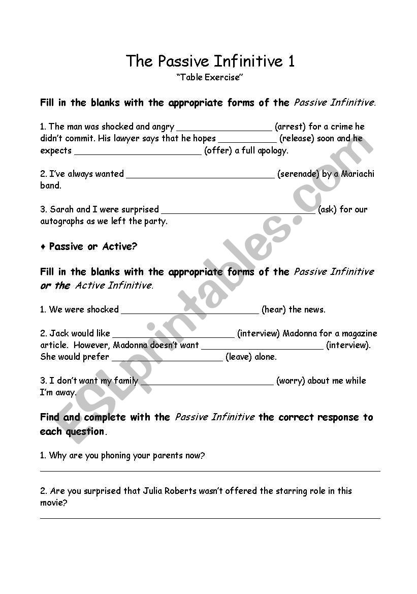 More Infinitives  worksheet