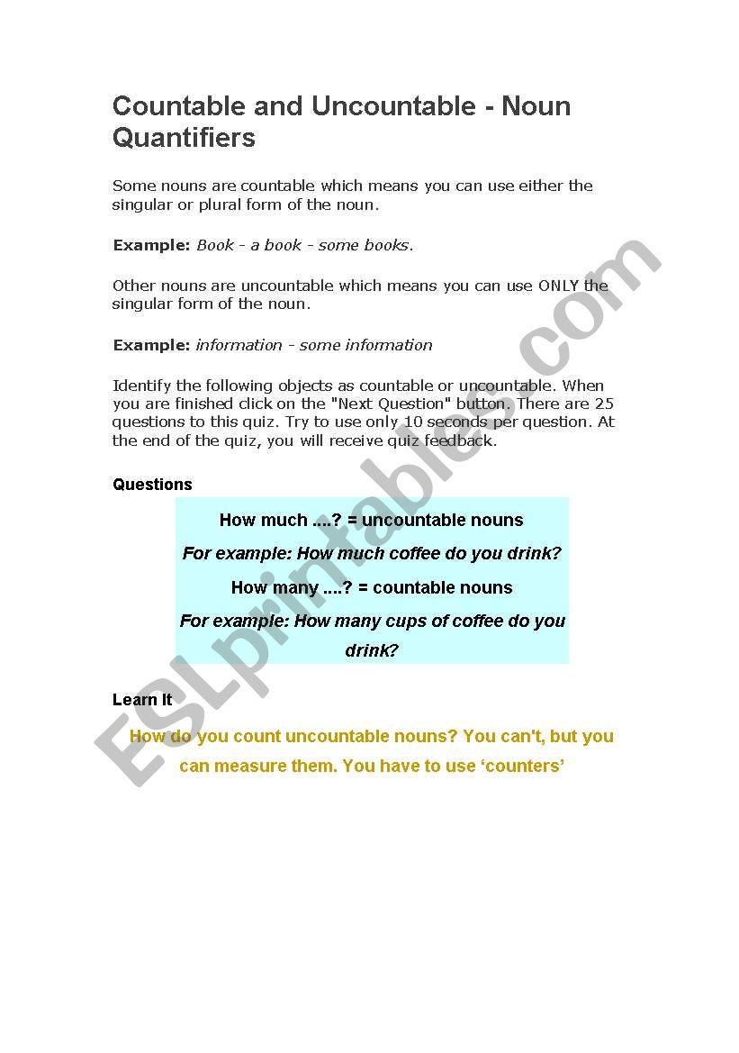 countable and uncountable noun