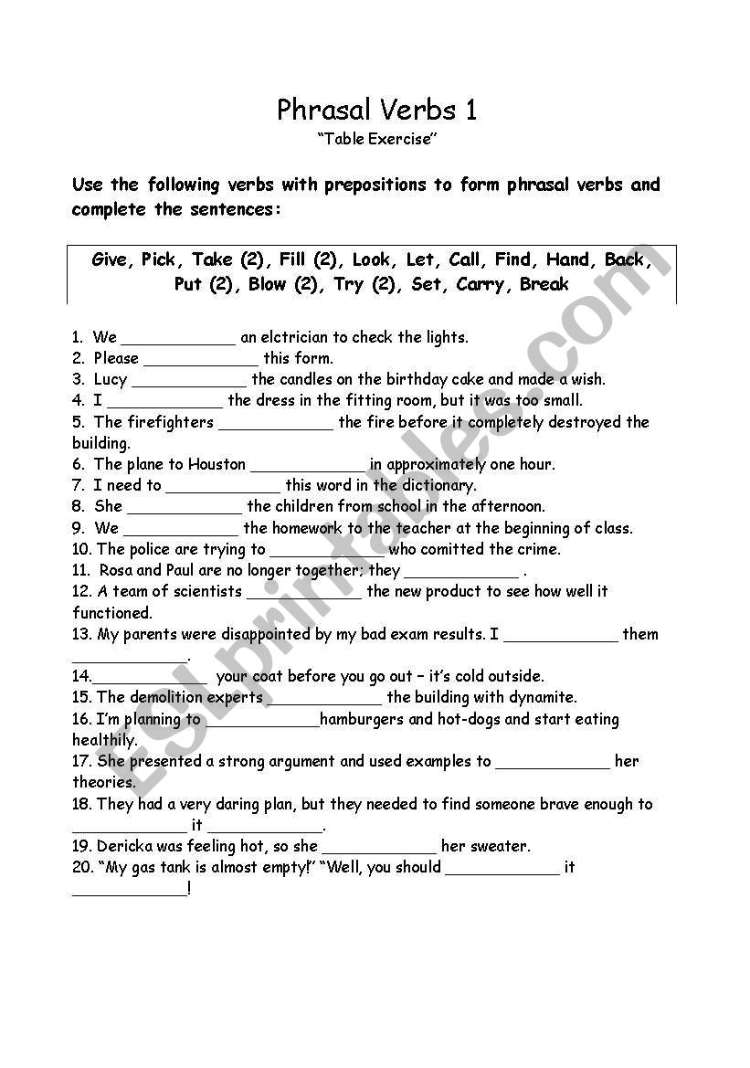 Phrasal Verbs  worksheet