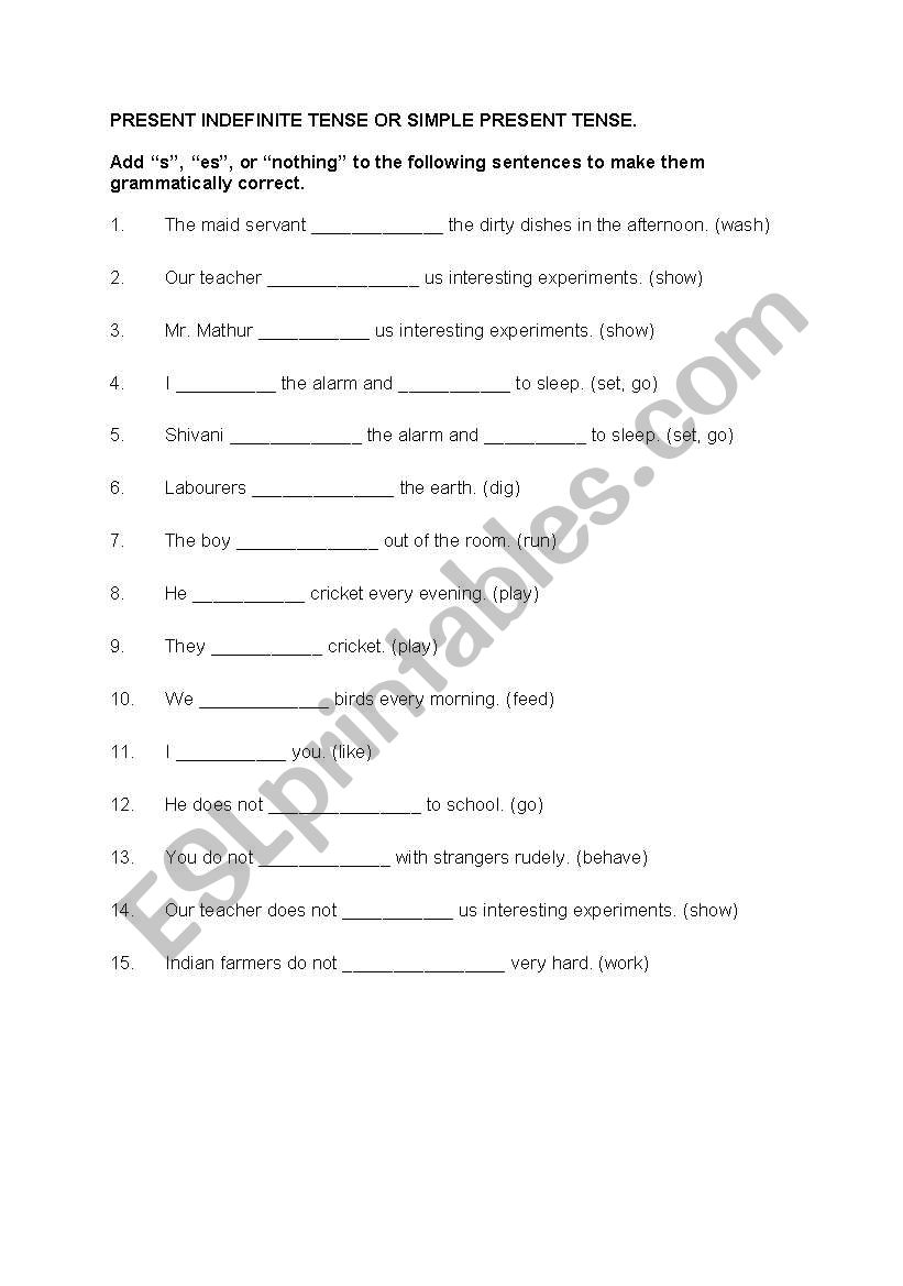 English Worksheets Simple Present Tense Subject Verb Agreement With Answers