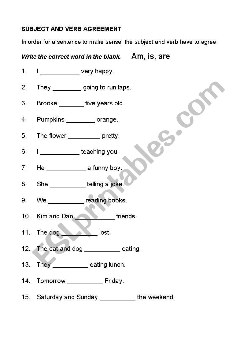 Present Tense Use of is, am, are. With answers