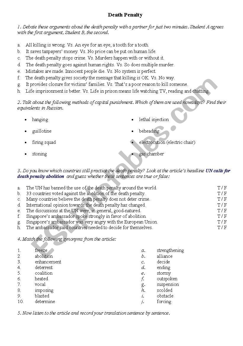 Death Penalty worksheet