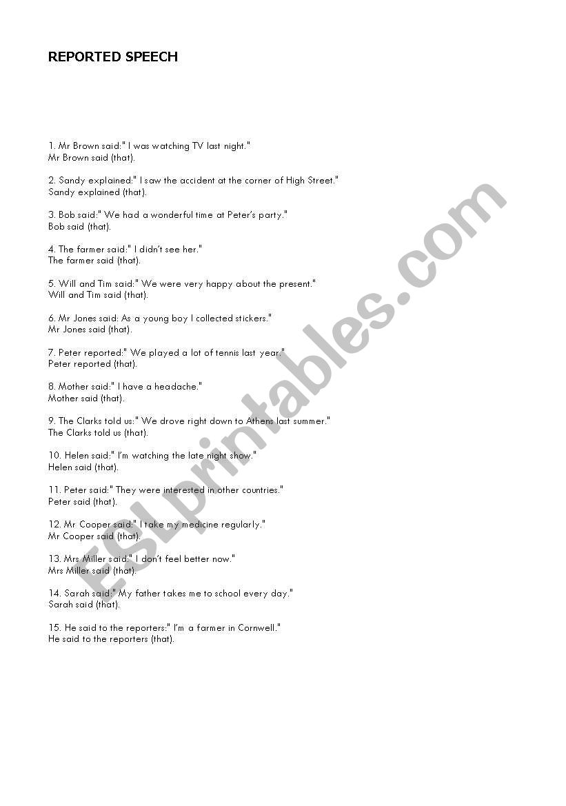 REPORTED SPEECH WITH ANSWERS worksheet
