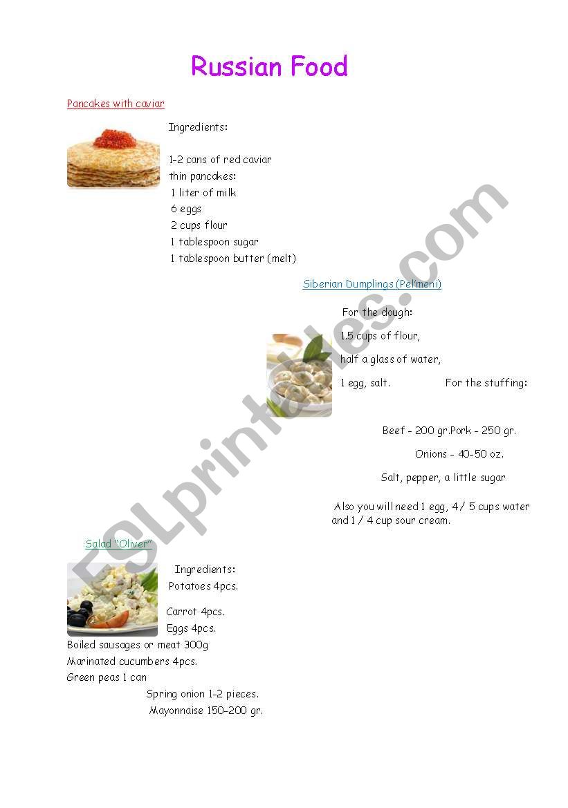 Russian food worksheet