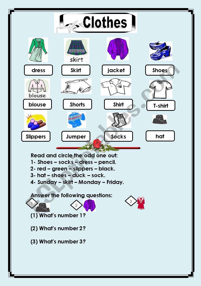 colours & clothes worksheet