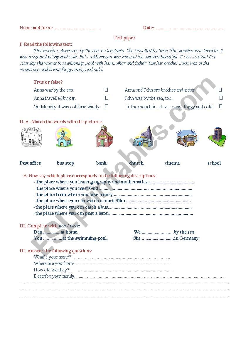 Around town worksheet