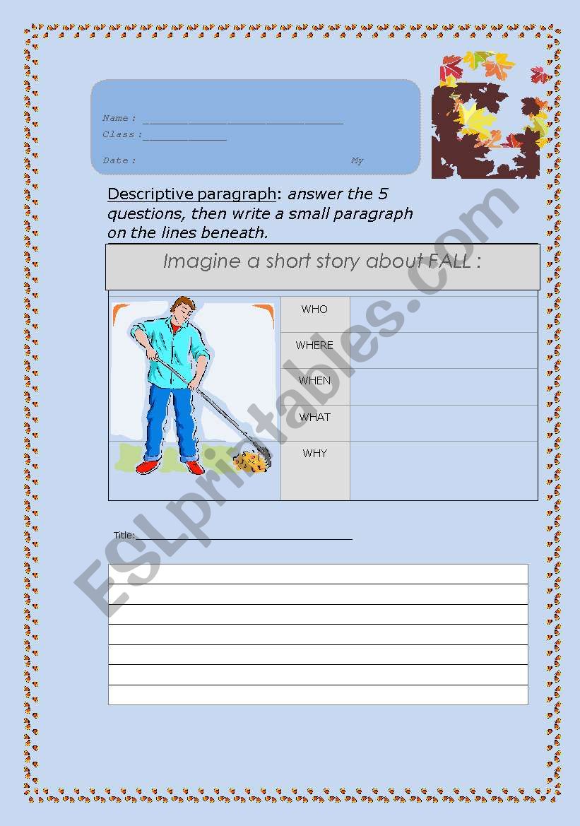 English worksheets: Imagine and write a small story n° 14