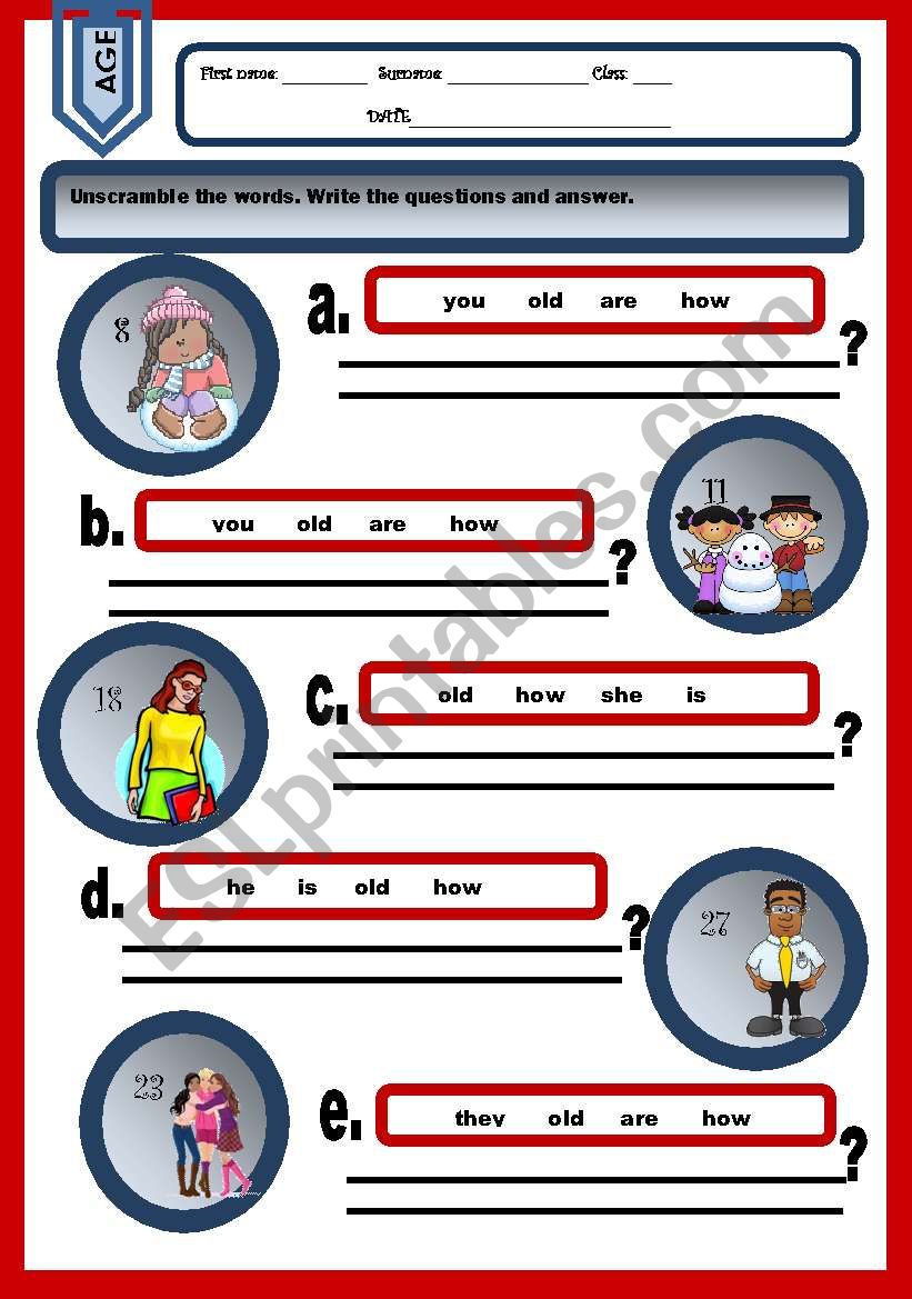 Ask and answer about age worksheet