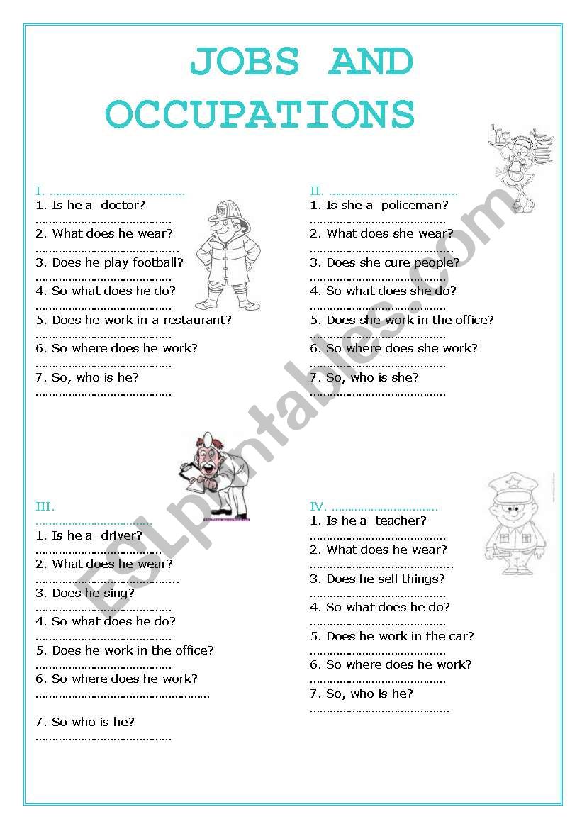 jobs and occupations worksheet