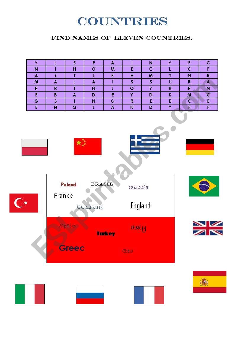Countries worksheet