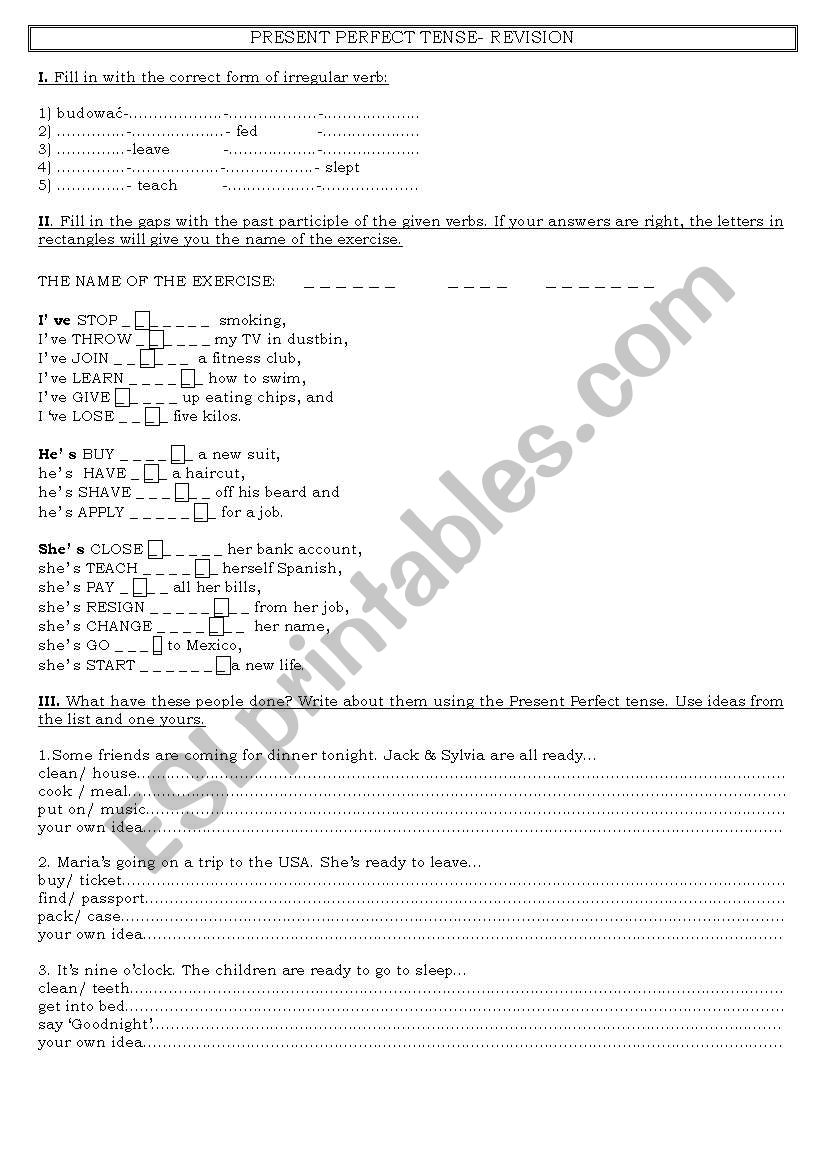 present perfect  worksheet