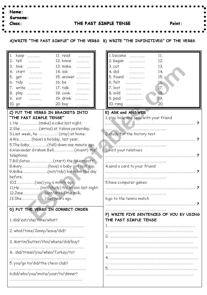 The Past Simple Tense worksheet