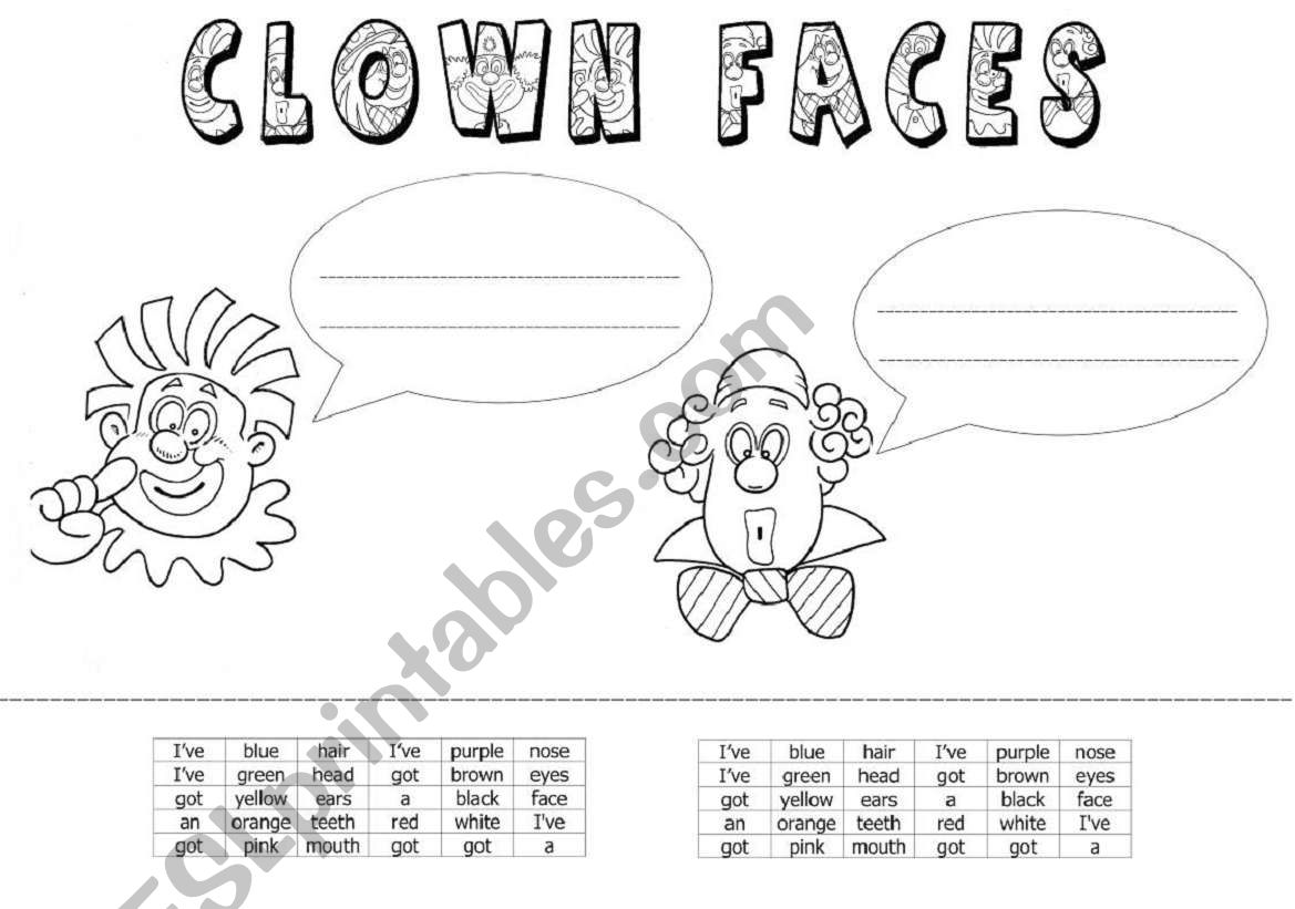 Clown Faces worksheet