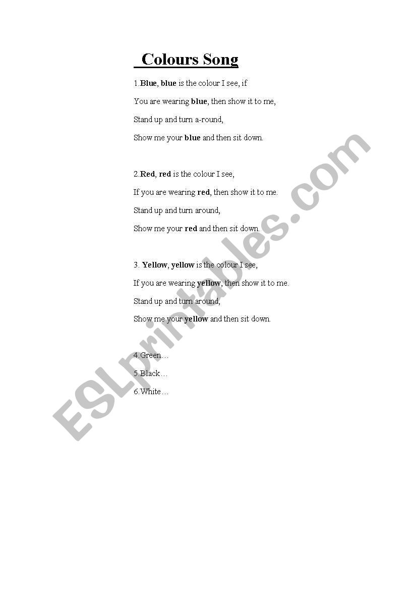 Colours song worksheet