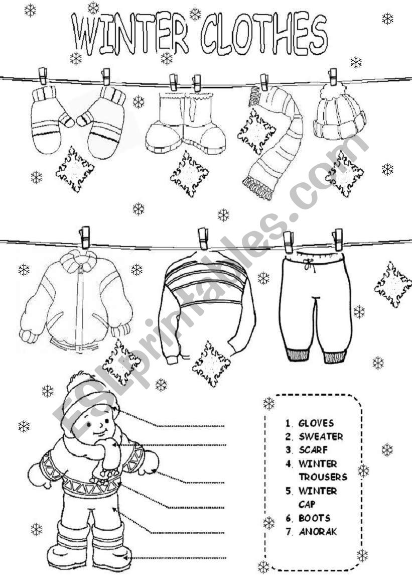 winter clothes worksheet