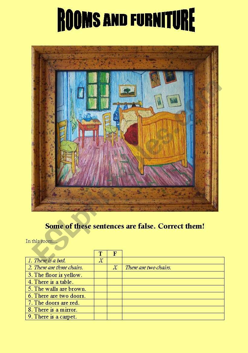 Furniture True or False worksheet