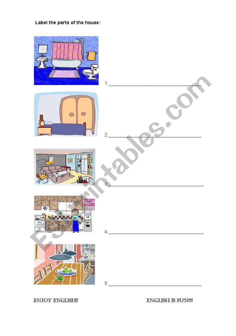 Parts of the house worksheet