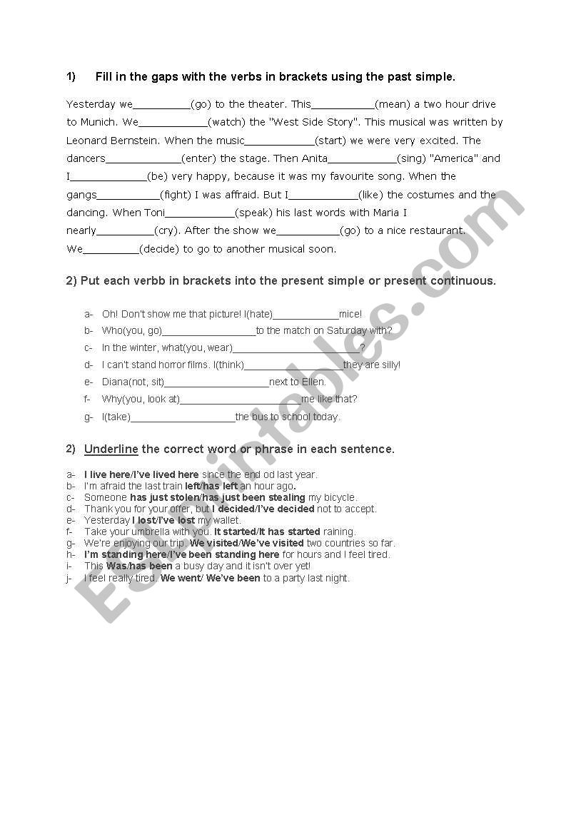 past tenses, present continuous and present perfect