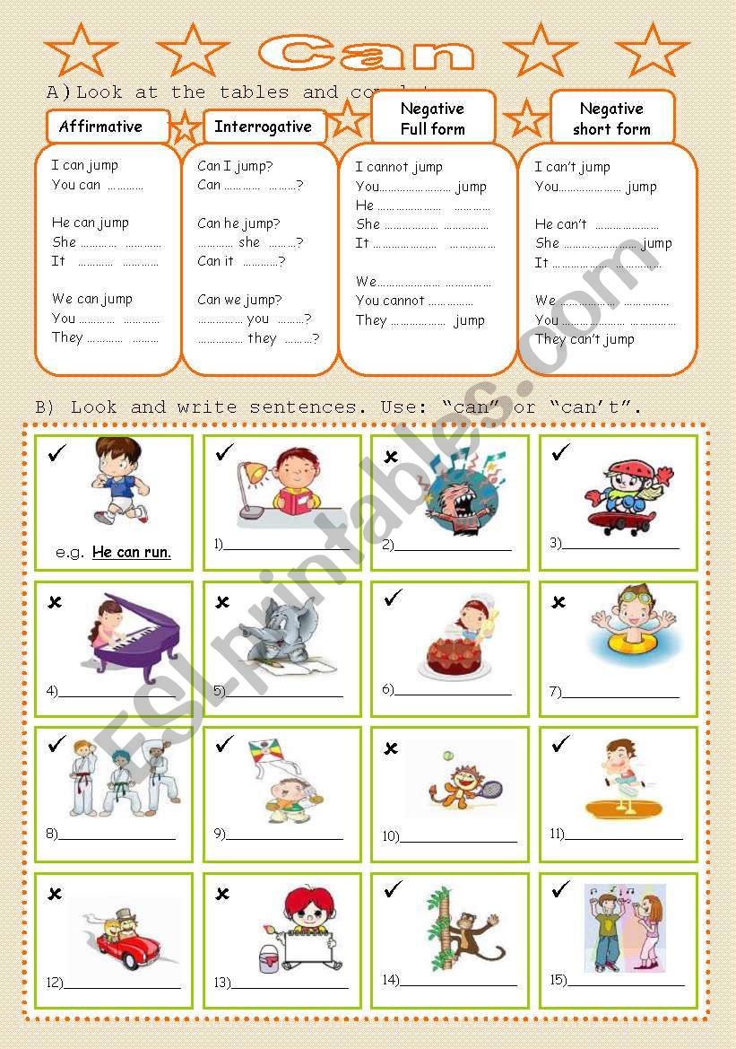 The verb Can worksheet