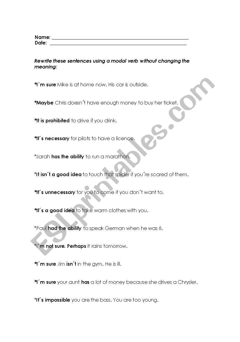 MODAL VERBS worksheet