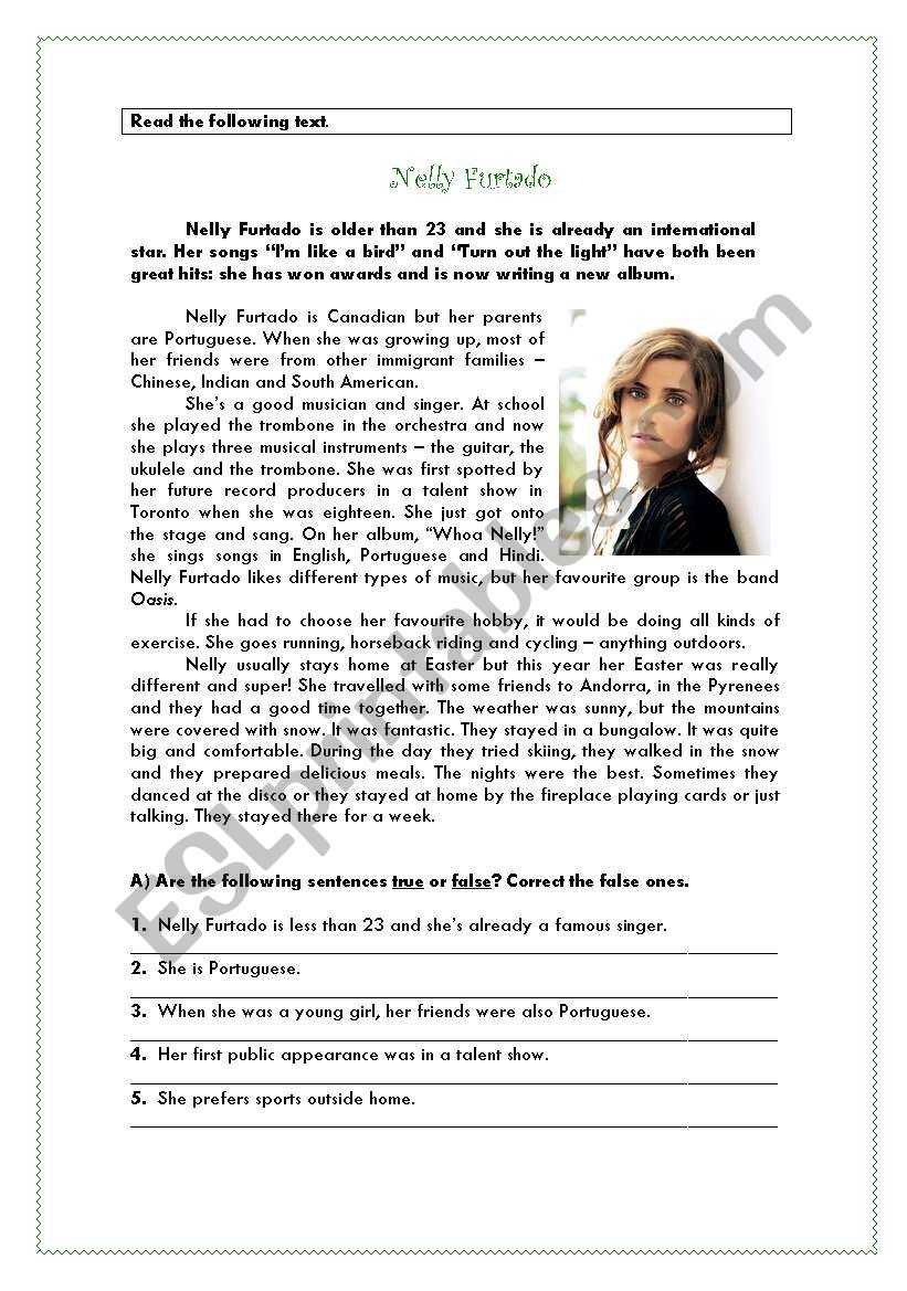 Nelly Furtado worksheet