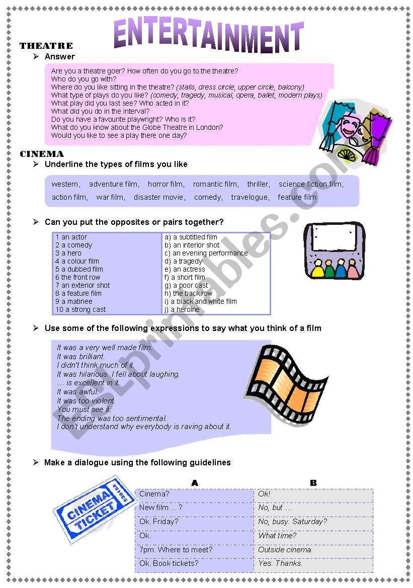 Entertainment worksheet