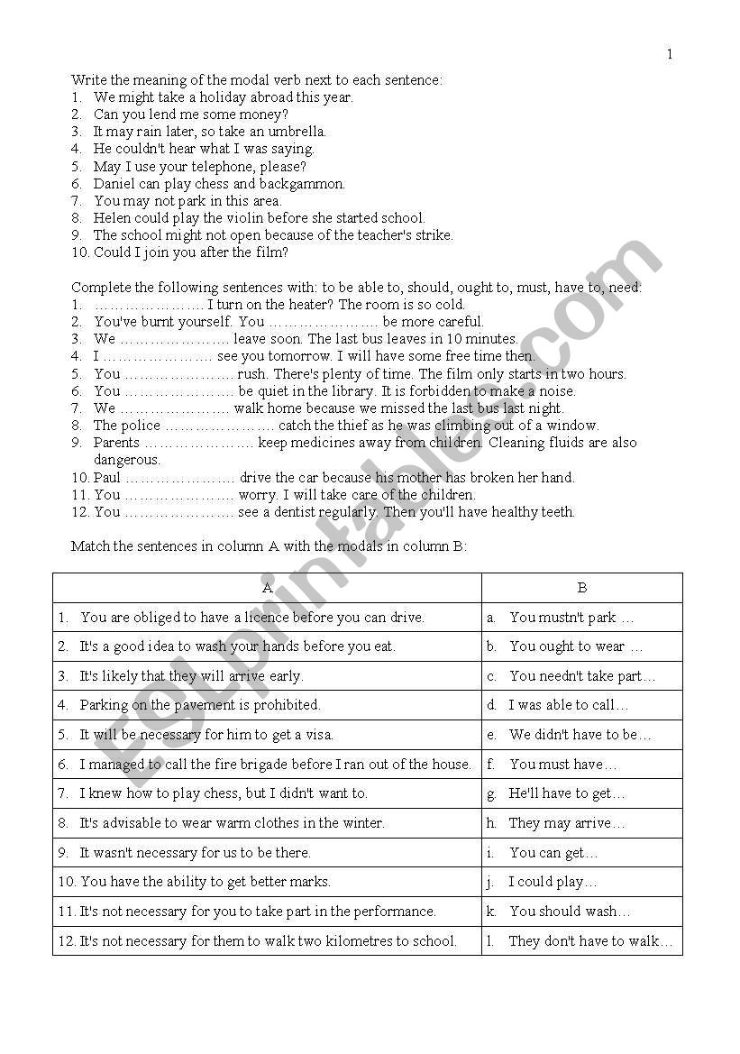 exercises on modals verbs and connectors