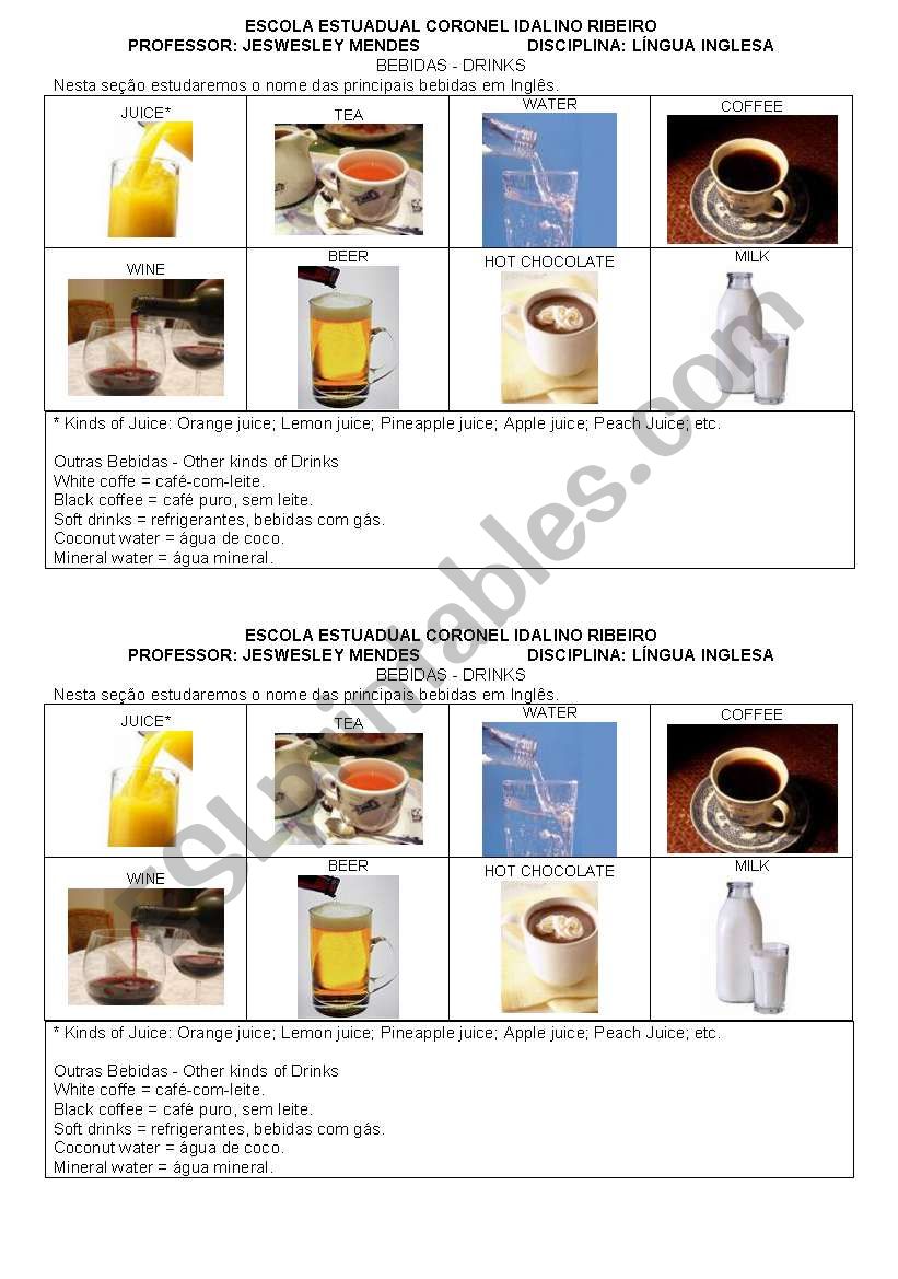 Drinks worksheet