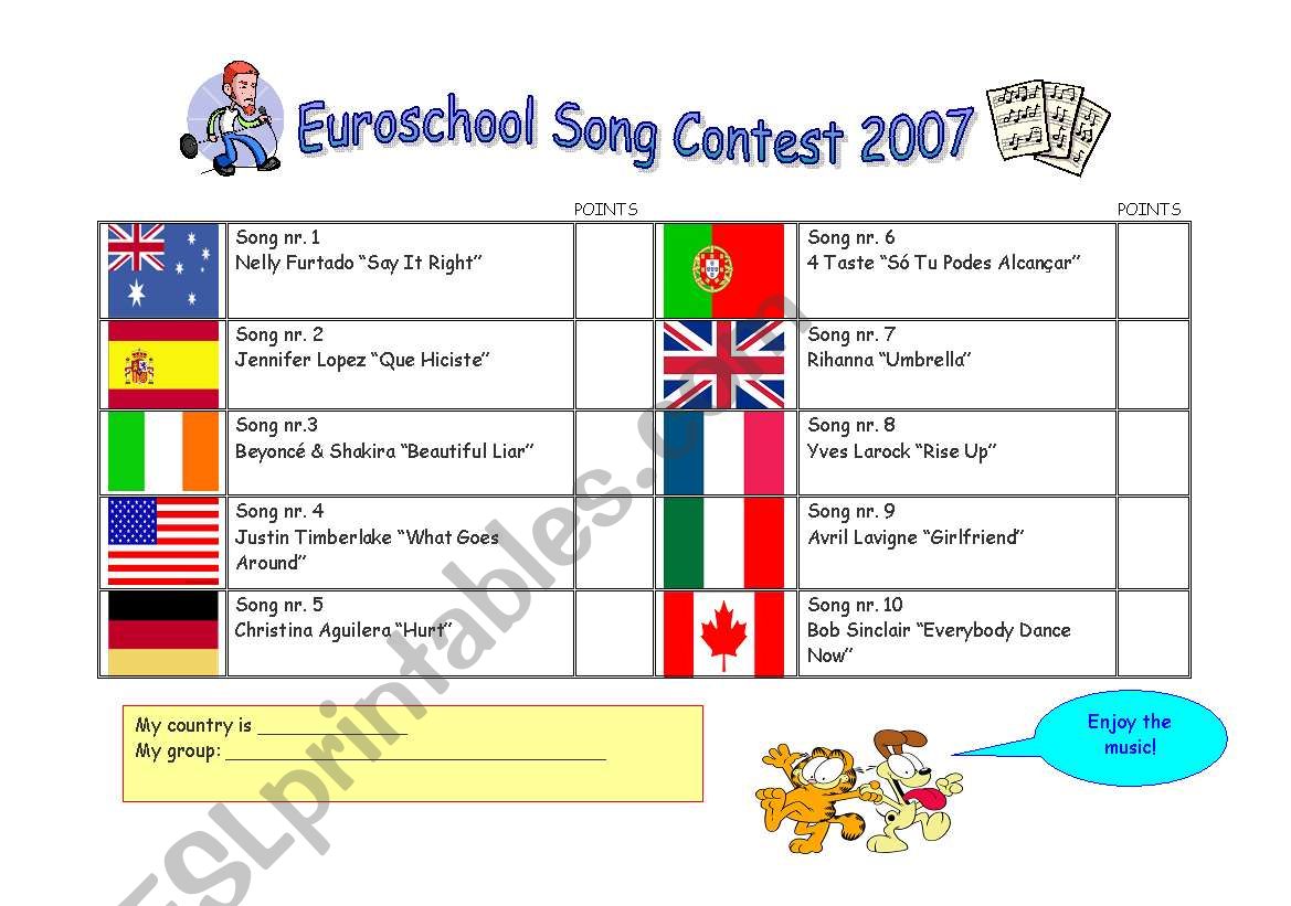 Euroschool Song Contest  worksheet