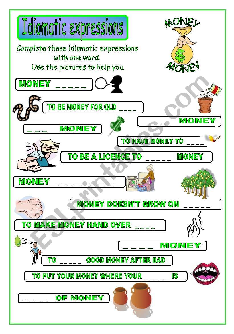 Idiomatic expressions - MONEY  ( part 1/2 ) - 