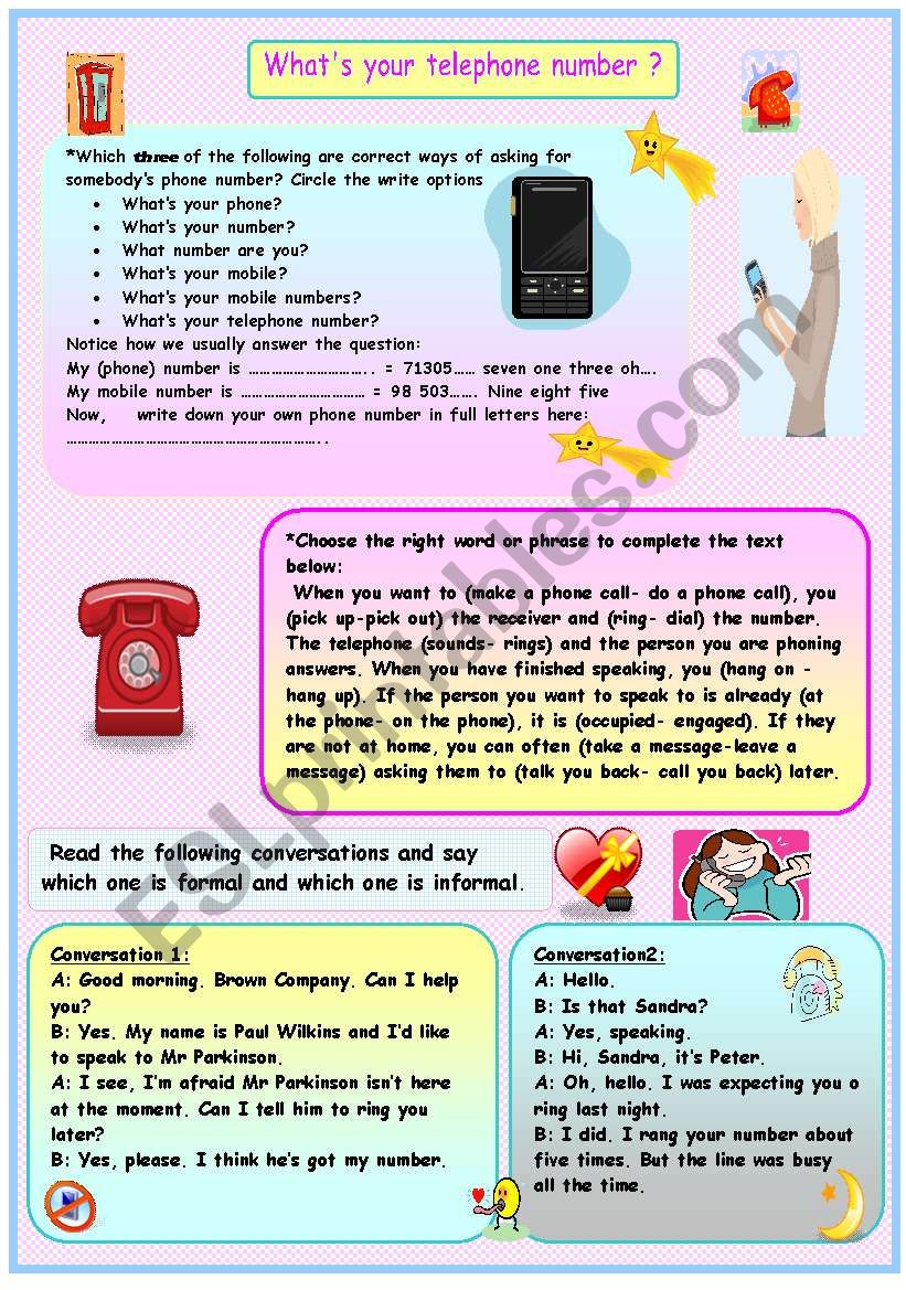 TELEPHONING worksheet