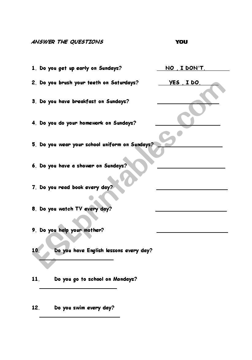 Do you questionaire worksheet